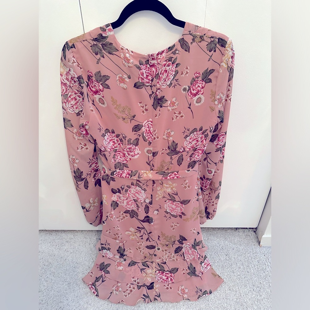 Frill floral dress soft pink